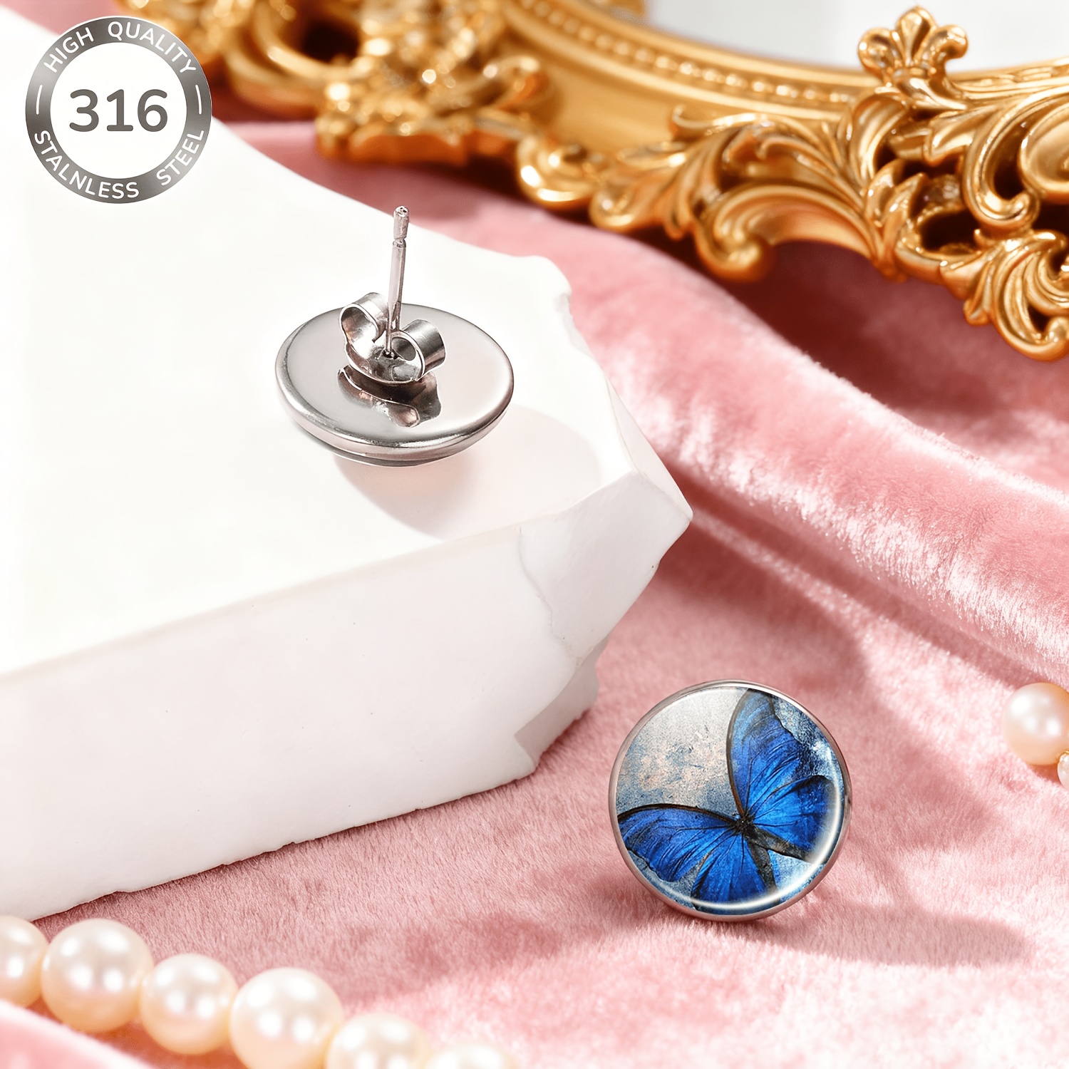 2pcs Colorful Butterfly Wings Stainless Steel No-Piercing Ear Studs